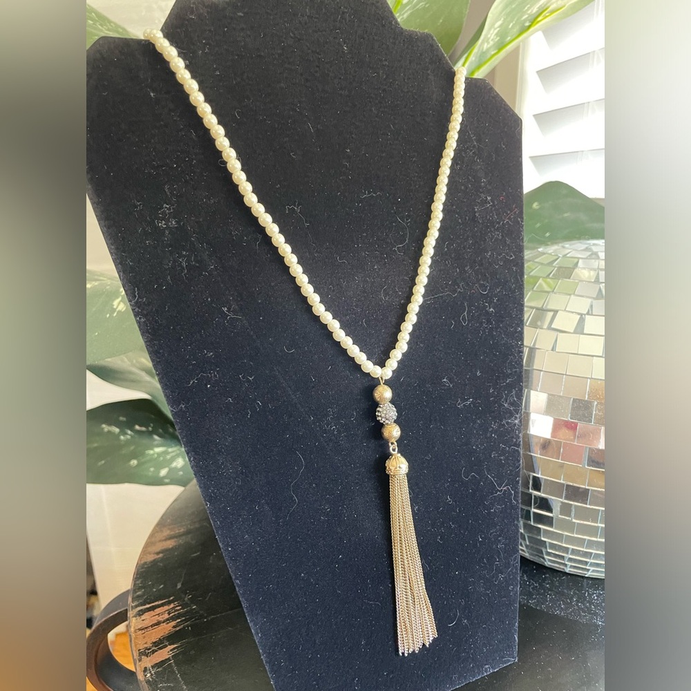 Pearl Gold Silver Rhinestone Long Necklace